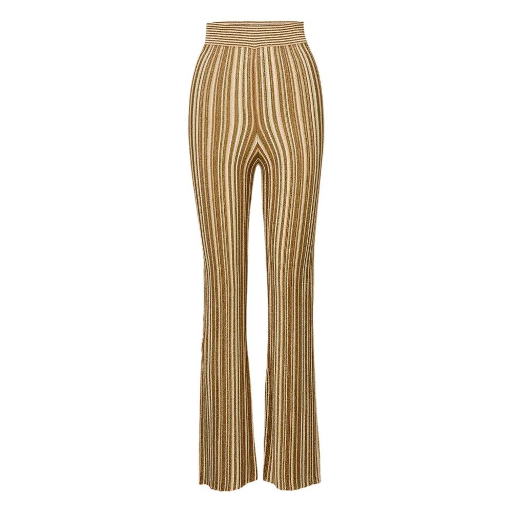 Veronica Beard Massaro Striped Knit Pant - M - Gold/Bronze